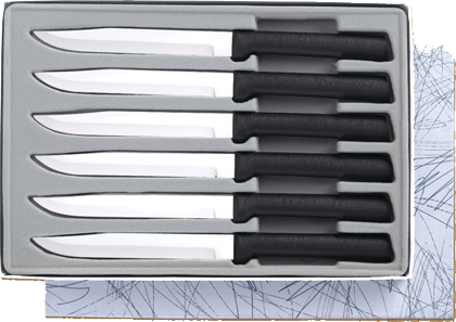 6 Non-Serrated Steak Knives Gift Set by Rada Cutlery - Black SS Resin*